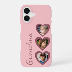 Coque iPhone 16 Cœur Rose Mémé Collage de Photos des Petits-Enfant