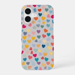 Coque iPhone 16 Coeurs arc-en-ciel Pastel