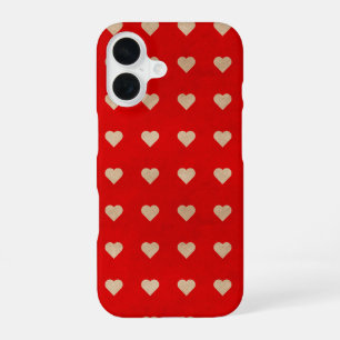 Coque iPhone 16 Coeurs beiges sur un arrière - plan rouge