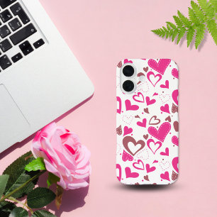 Coque iPhone 16 Coeurs d'amour roses flottants