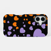 Coque iPhone 16 cœurs orange et violet à pois (Verso Horizontal)