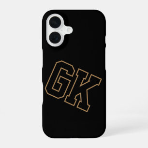 Coque iPhone 16 Collège Or Noir Monogramme Initiales Varsity