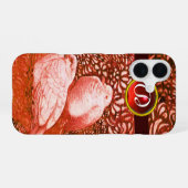 COQUE iPhone 16 COLOMBES BLANCHES À MONOGRAMME ROUGE (Verso Horizontal)