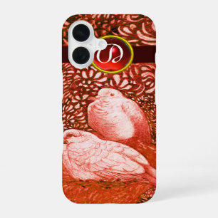 COQUE iPhone 16 COLOMBES BLANCHES À MONOGRAMME ROUGE