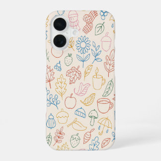 Coque iPhone 16 Colorful Autumn Pattern – Cozy Fall Leaves, Coffee