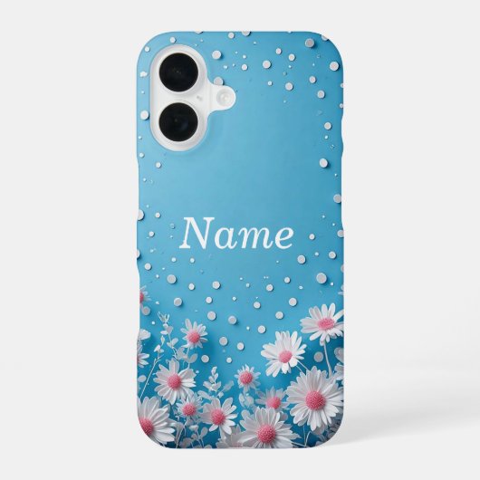 Coque iPhone 16 Composition florale avec fond à pois (Verso)