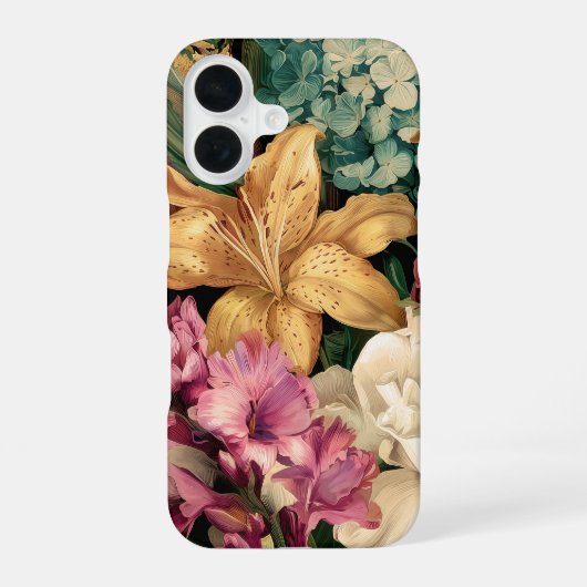 Coque iPhone 16 Composition florale vintage vibrante (Verso)