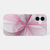 Coque iPhone 16 Conception Abstraite de fractal rose pâle moderne (Verso Horizontal)