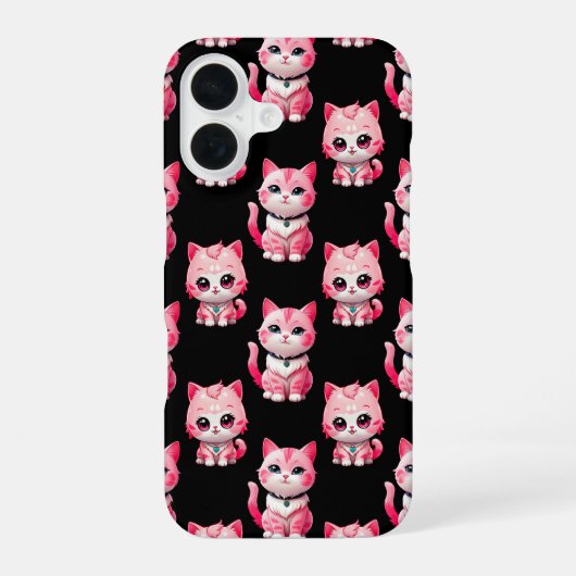 Coque iPhone 16 Conception de chats Kitty rose Kawaii (Verso)