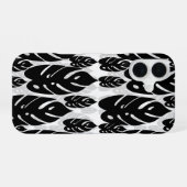 Coque iPhone 16 Conception de feuille noir blanc (Verso Horizontal)