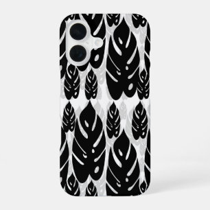 Coque iPhone 16 Conception de feuille noir blanc