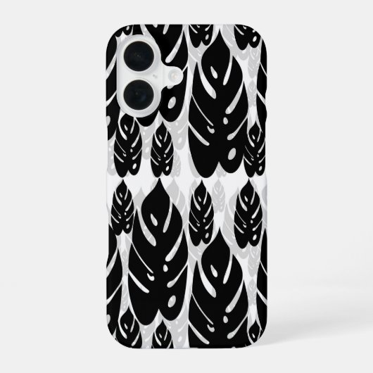 Coque iPhone 16 Conception de feuille noir blanc (Verso)