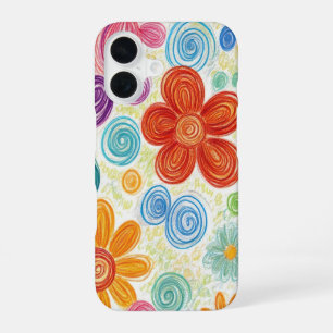 Coque iPhone 16 Conception de marguerite gribouillée au crayon