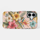 Coque iPhone 16 Conception de monogramme de fleurs tropicales d'îl (Verso Horizontal)