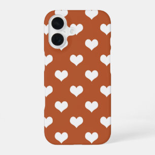Coque iPhone 16 Conception de motif cœur amour blanc marron