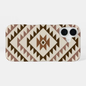 Coque iPhone 16 Conception de motif diamant aztéque Brun+Crème (Verso Horizontal)