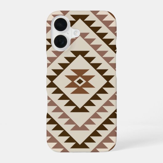 Coque iPhone 16 Conception de motif diamant aztéque Brun+Crème (Verso)