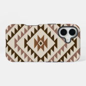 Coque iPhone 16 Conception de motif diamant aztéque marron+crème (Verso Horizontal)