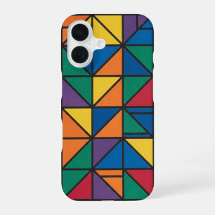 Coque iPhone 16 Conception de motif géométrique à blocs de couleur