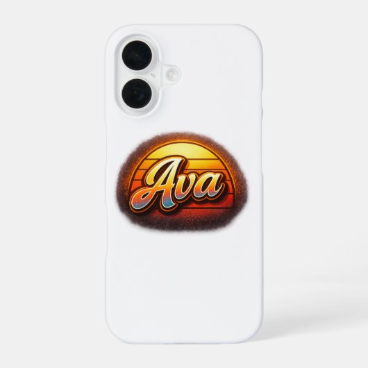 Coque iPhone 16 Conception de nom personnalisé Ava Retro Sunset Vi (Verso)