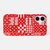 Coque iPhone 16 Conception de patchwork de motifs mixtes rouge bla (Verso Horizontal)