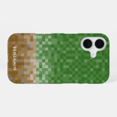 Coque iPhone 16 Conception de pixels verts et marron avec étui nom (Verso Horizontal)