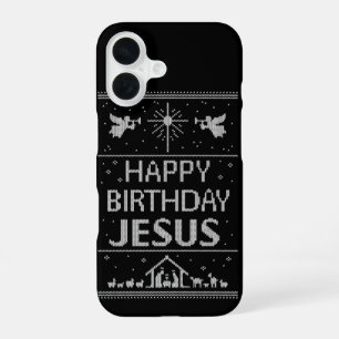 Coque iPhone 16 Conception de pull de Noël moche Joyeux anniversai