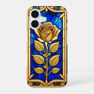 Coque iPhone 16 Conception de Rose Dorée en Verre Coloré