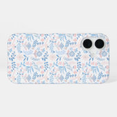 Coque iPhone 16 Conception florale boho impression bloc bleu rose (Verso Horizontal)