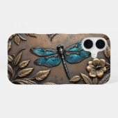 COQUE iPhone 16 CONCEPTION MÉTALLIQUE LIBELLULE BLEUE (Verso Horizontal)