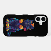 Coque iPhone 16 Cool Black Cat Gamer Halloween Design Éffrayant (Verso Horizontal)