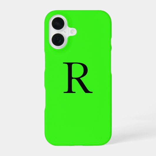 Coque iPhone 16 Cool couleur unie vert néon initial (Verso)