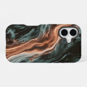 Coque iPhone 16 Copper & Teal Marble Flow (Verso Horizontal)
