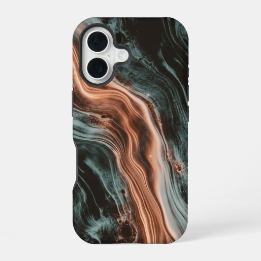 Coque iPhone 16 Copper & Teal Marble Flow (Verso)