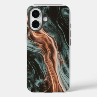 Coque iPhone 16 Copper & Teal Marble Flow