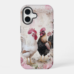 Coque iPhone 16 Coq et Poussin Rose Pâle