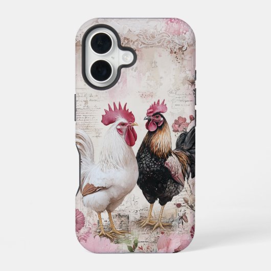 Coque iPhone 16 Coq et Poussin Rose Pâle (Verso)