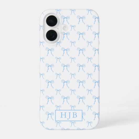 Coque iPhone 16 Coquette Bow Blue Monogramme initial iPhone 16 Coq (Verso)