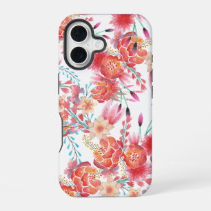 Coque iPhone 16 Corail rose clair aquarelle tendance motif floral