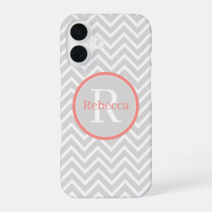 Coque iPhone 16 Coral Chevron Monogram Presque Invisible