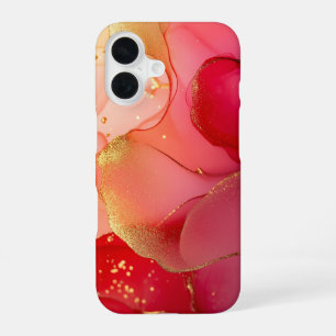 Coque iPhone 16 Coraline Éclat Luxe Corail Rouge Aquarelle Or