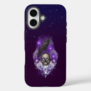 Coque iPhone 16 Corbeau mystique et crâne – Esthétique gothique
