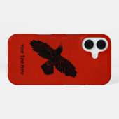 Coque iPhone 16 Corbeau sur fond rouge (Verso Horizontal)