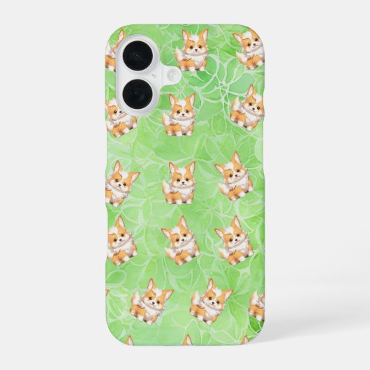 Coque iPhone 16 Corgi Puppy with Green Leaves Pattern Phone Case (Verso)