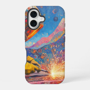 Coque iPhone 16 Cosmic Welder - Impression d'art de soudure abstra