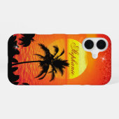 Coque iPhone 16 Coucher de soleil océan avec Palm Tree Personnalis (Verso Horizontal)