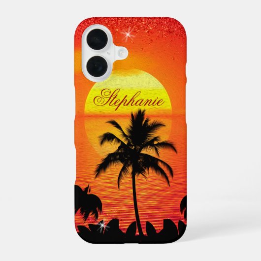 Coque iPhone 16 Coucher de soleil océan avec Palm Tree Personnalis (Verso)