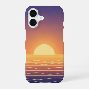 Coque iPhone 16 Coucher de soleil rétro à l'horizon