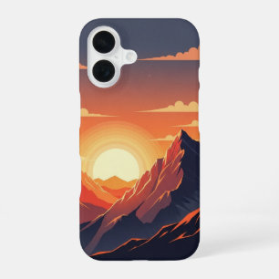 Coque iPhone 16 Coucher de soleil rétro sur la montagne