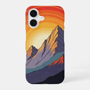 Coque iPhone 16 Coucher de soleil rétro sur la montagne